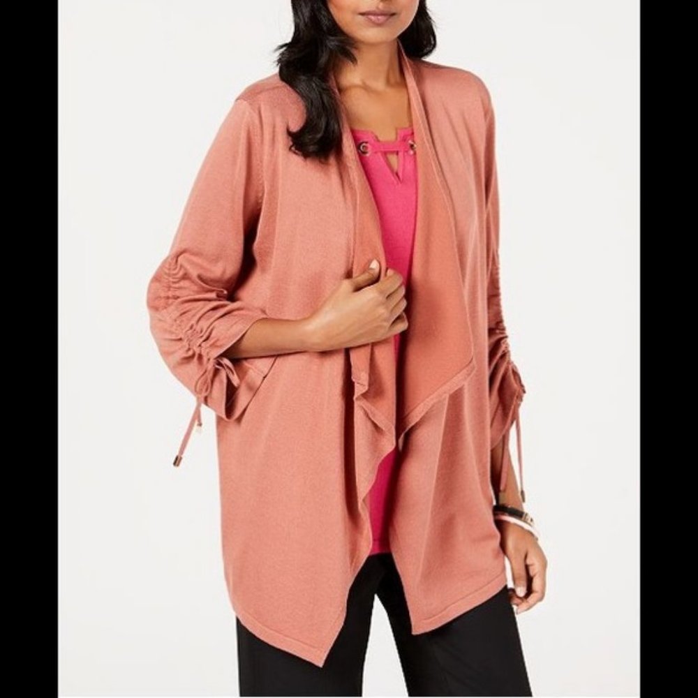 JM Collection Draped-Front Ruched-Sleeve Cardigan